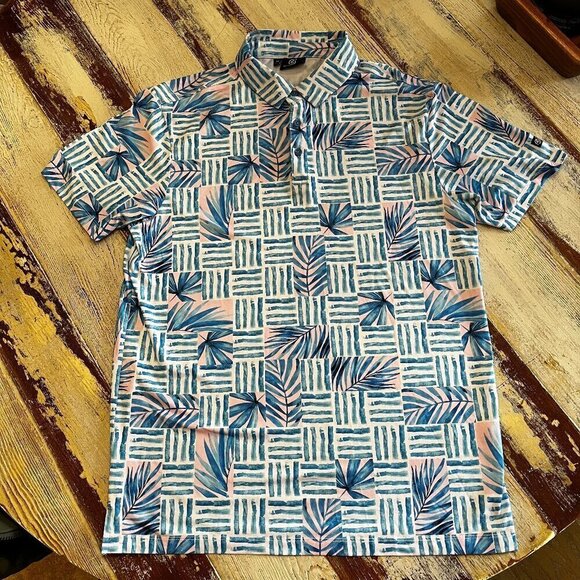 Greenside Golf Polo Medium Floral Palm Polyester Spandex Cool and Lightweight - Picture 1 of 7